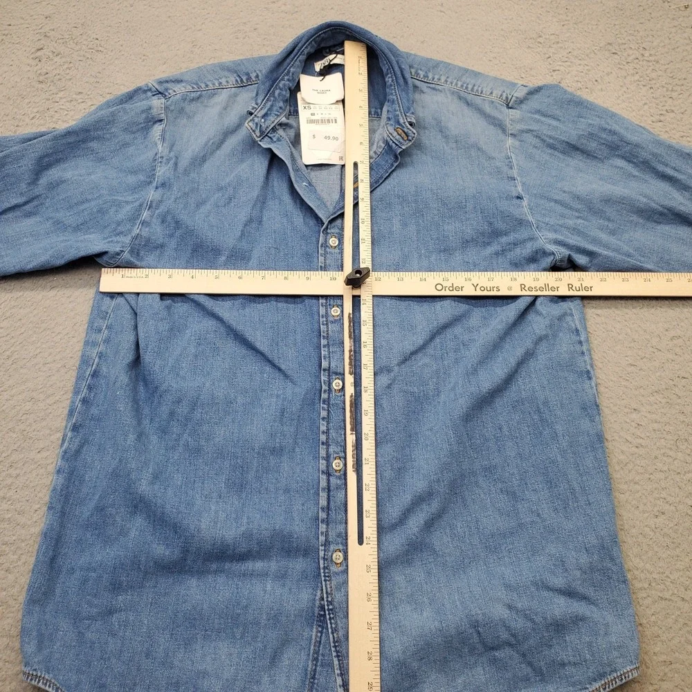 Zara Casual Shirt Mens XS Blue Denim Relaxed Fit Long-Sleeve Collared Button Up - Picture 5 of 8